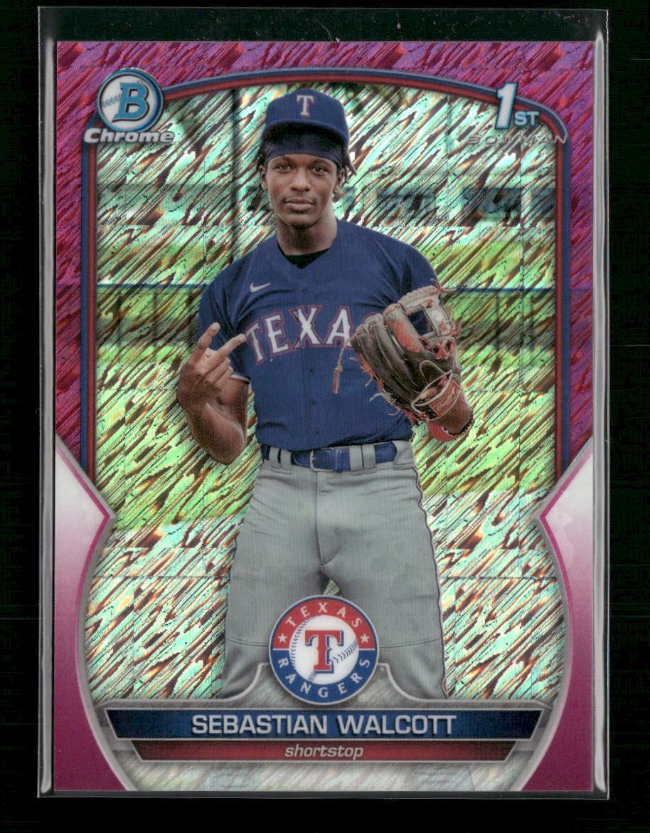 Sebastian Walcott 2023 Bowman Chrome Prospects Fuchsia Shimmer Refractor #/199 - Front