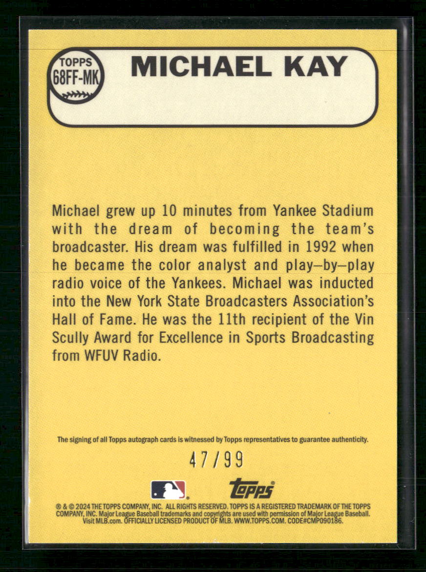 Michael Kay 2024 Topps Archives Fan Favorite Auto Green Foilboard #/99 - Back