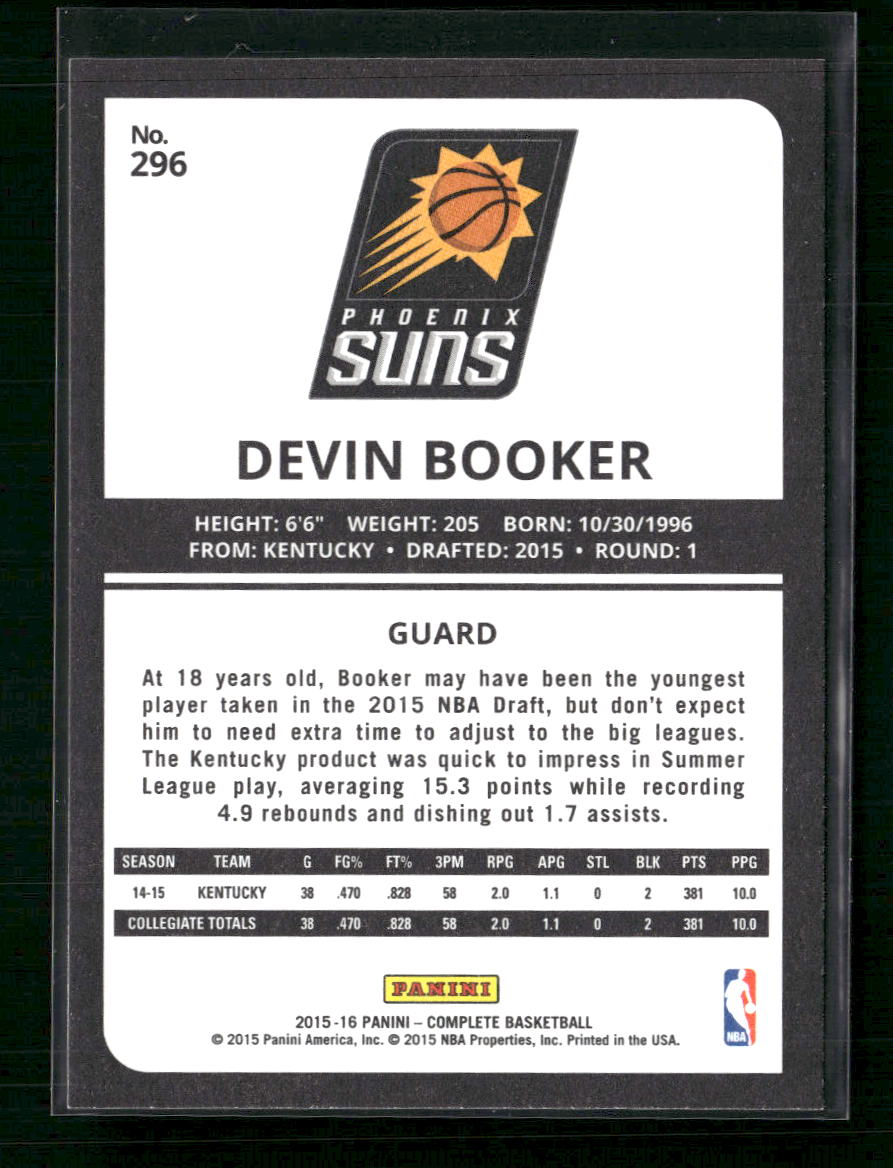 Devin Booker 2015-16 Panini Complete #296 Silver - Back