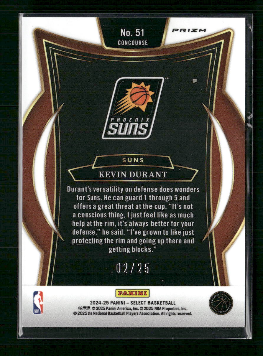 Kevin Durant 2024-25 Panini Select #51 Tie-Dye Prizm #/25 - Back