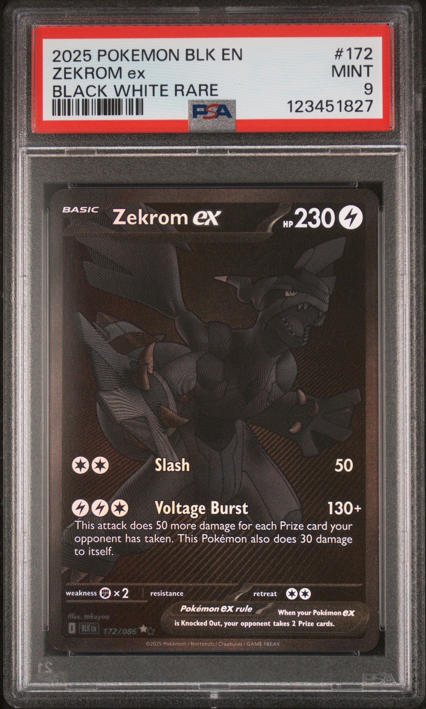 Zekrom Ex 2025 Pokemon Blk En-Black Bolt #172 Black White Rare PSA 9 - Front
