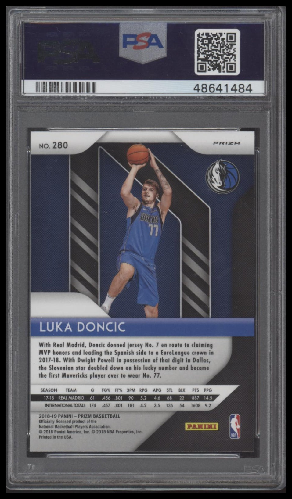 Luka Doncic 2018 Panini Prizm #280 Silver Prizm PSA 9 - Back
