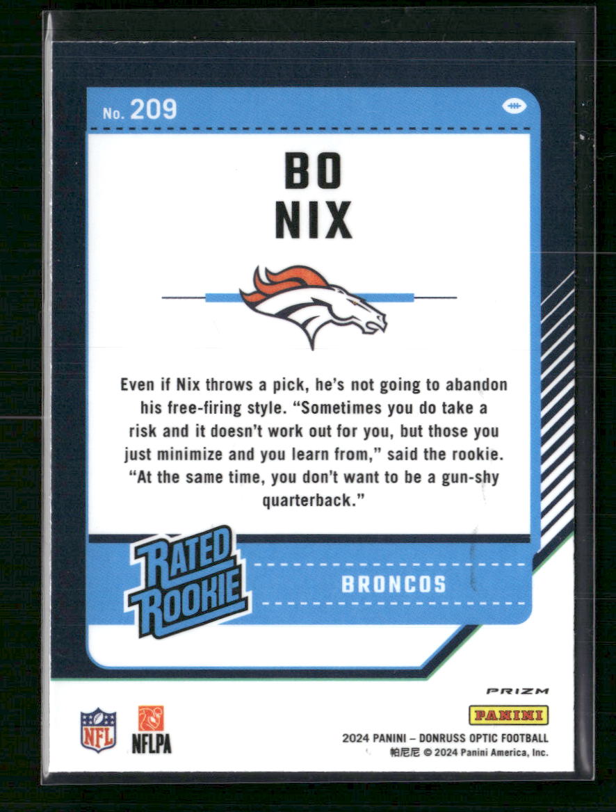 Bo Nix 2024 Donruss Optic #209 Stars - Back