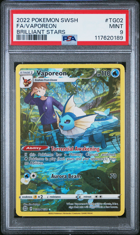 Vaporeon 2022 Pokemon Sword & Shield Brilliant Stars PSA 9 - Front