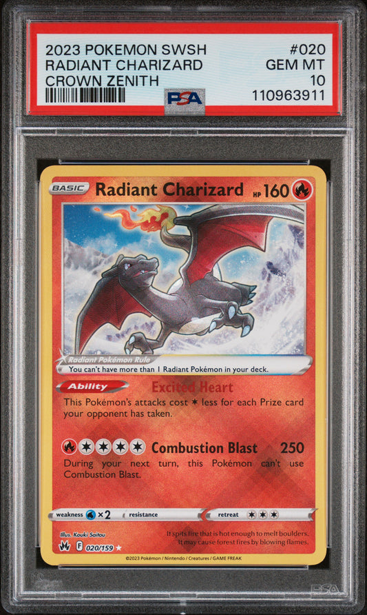 Radiant Charizard 2023 Pokemon Sword And Shield #020 Crown Zenith PSA 10 - Front