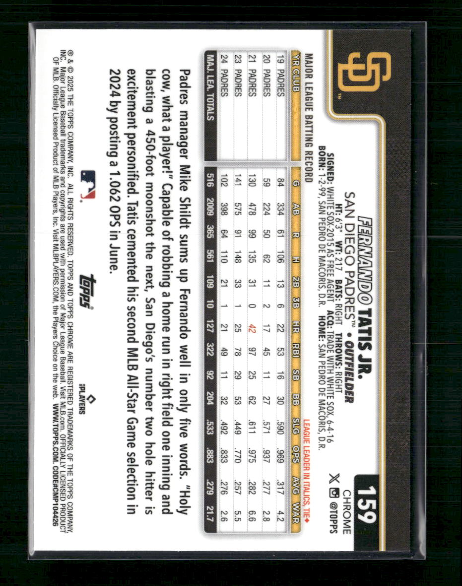 Fernando Tatis Jr. 2025 Topps Chrome #159 Green Refractors #/99