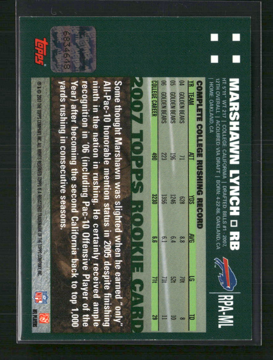 Marshawn Lynch 2007 Topps #RPA-ML Rookie Premiere Autographs