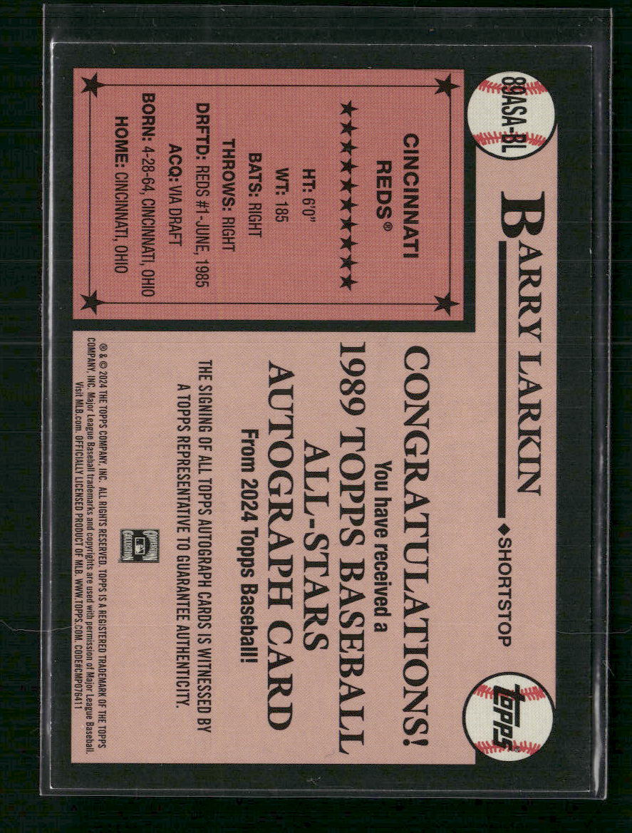 Barry Larkin 2024 Topps Update 1989 Topps Baseball All Stars Auto Red #/10