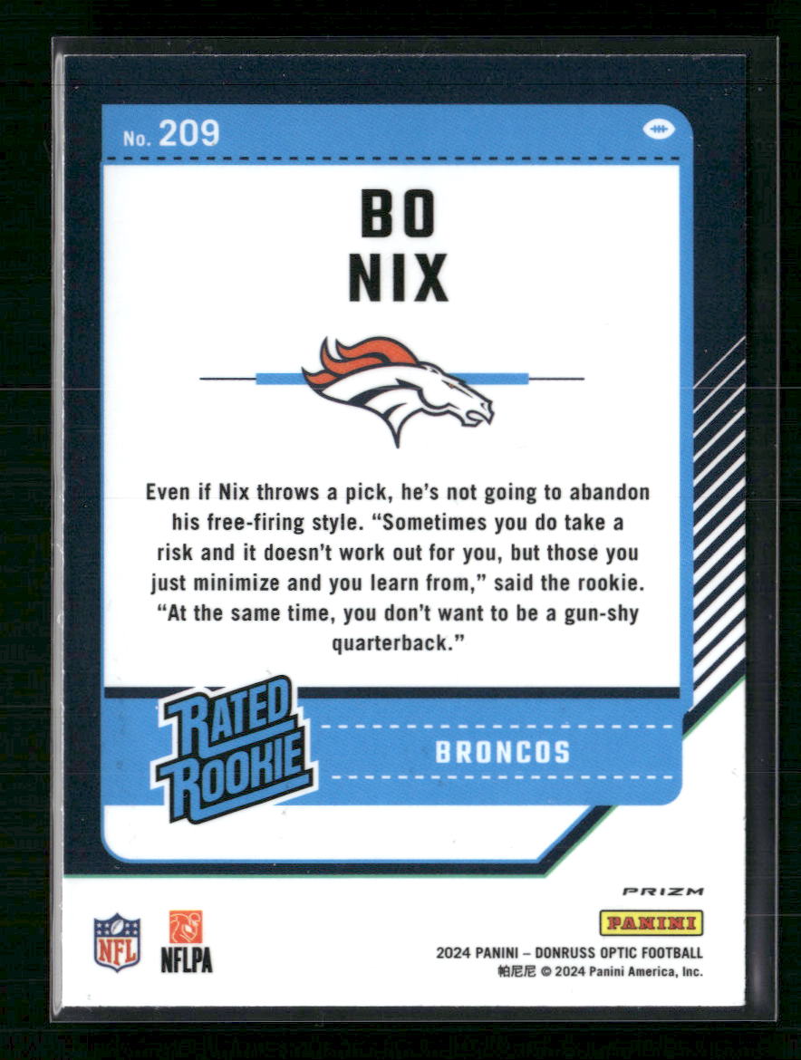 Bo Nix 2024 Donruss Optic #209 Blue Velocity
