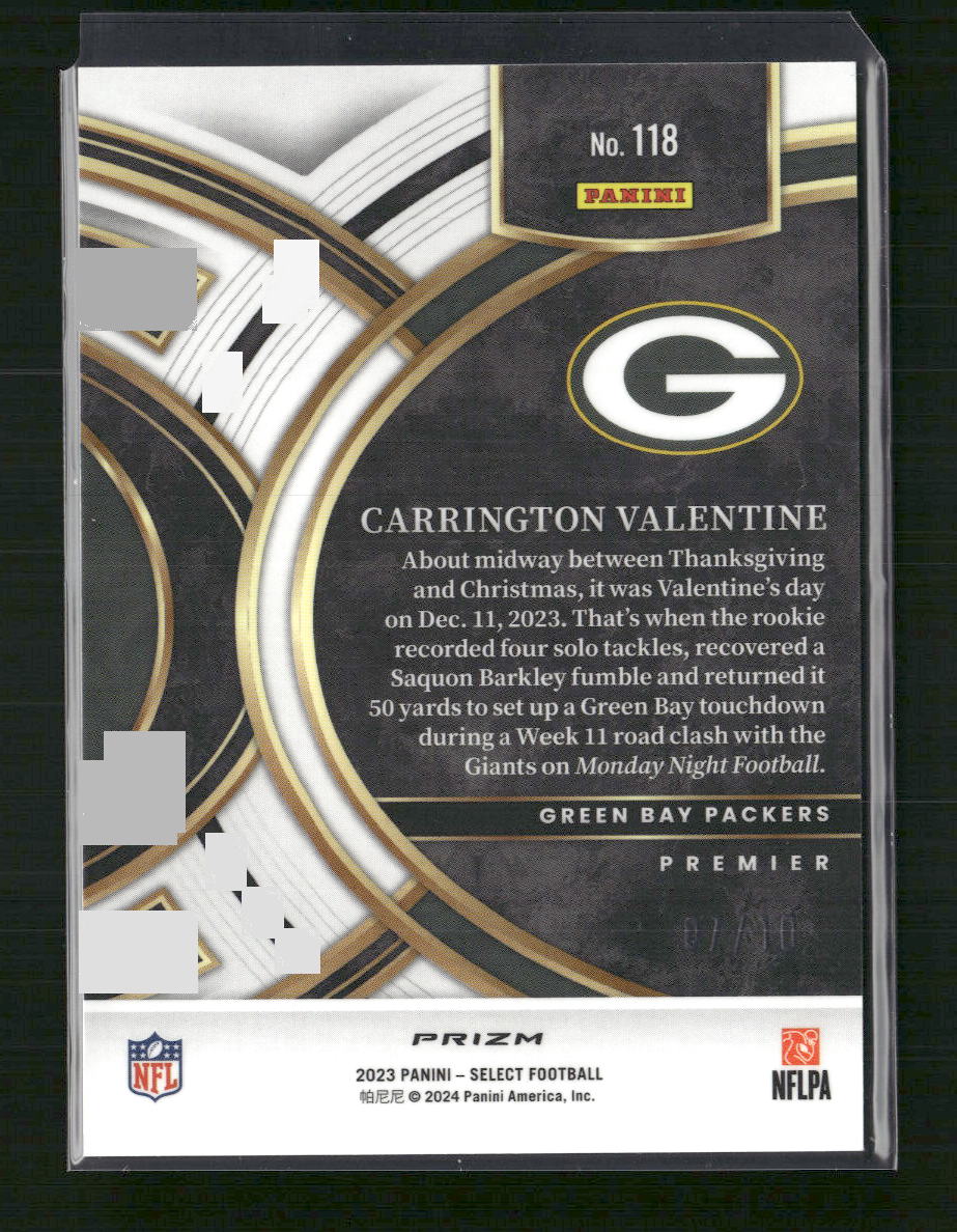Carrington Valentine 2023 Panini #118 Gold Prizms #/10