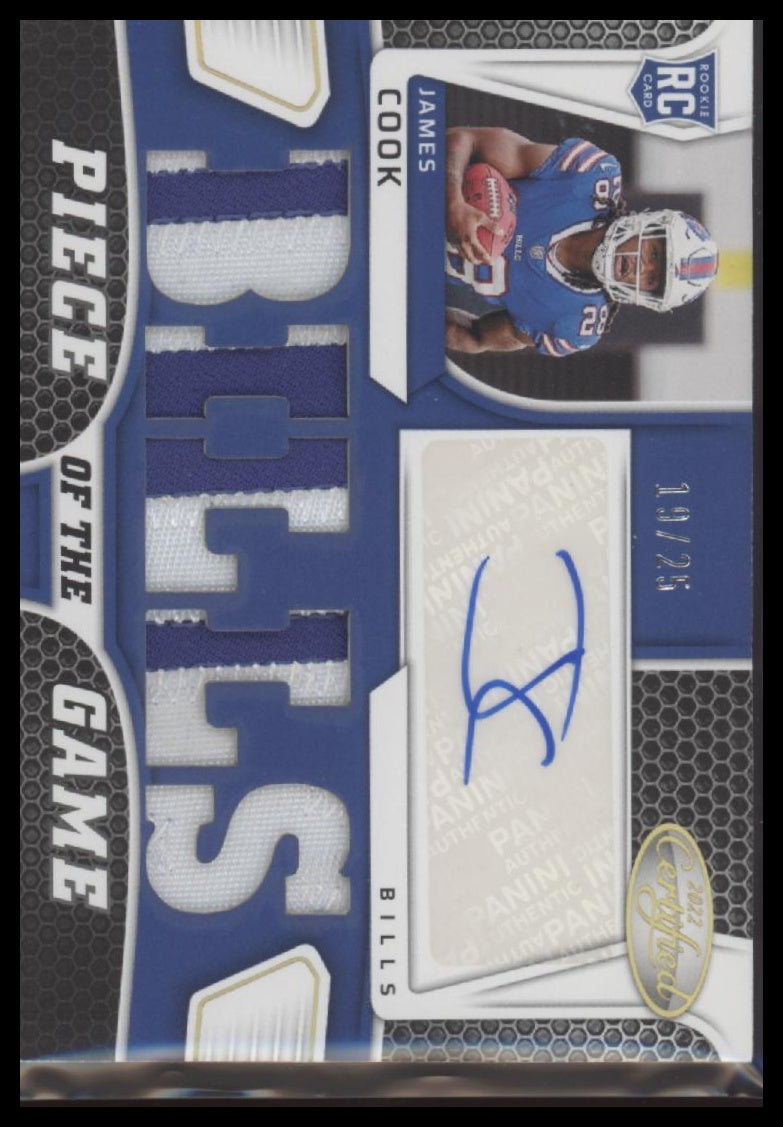 James Cook 2022 Panini Certified #PGS-JC Piece of the Game Signatures Gold #/25