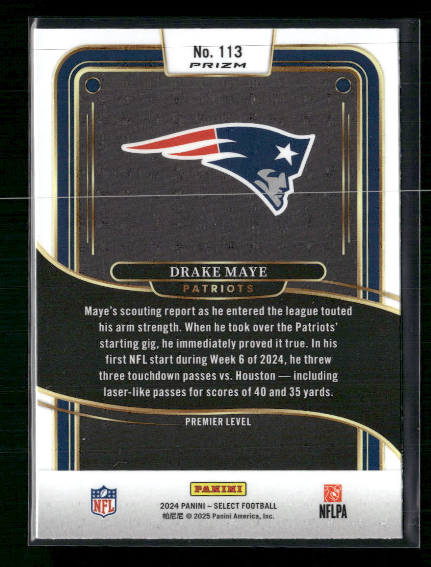 Drake Maye 2024 Panini Select #113 Red & Blue Prizm Shock