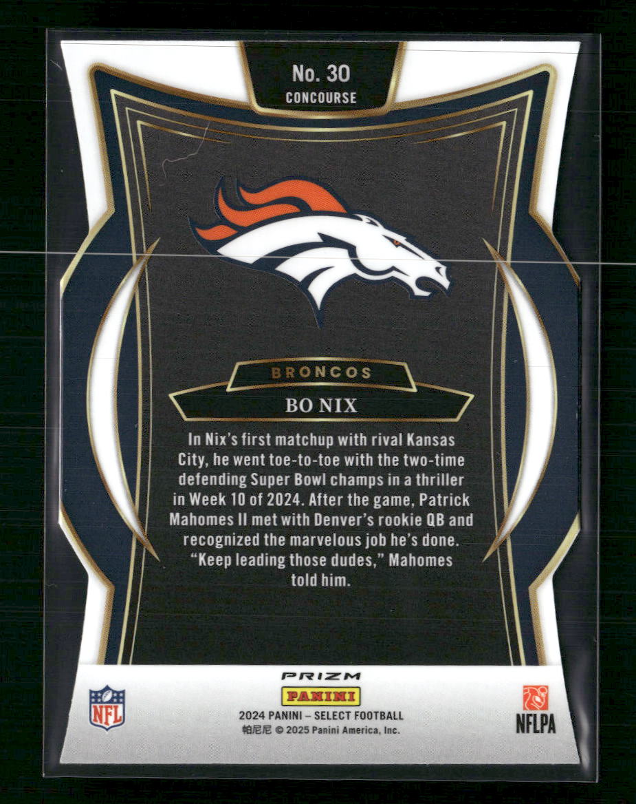Bo Nix 2024 Panini Select #30 Silver Prizm