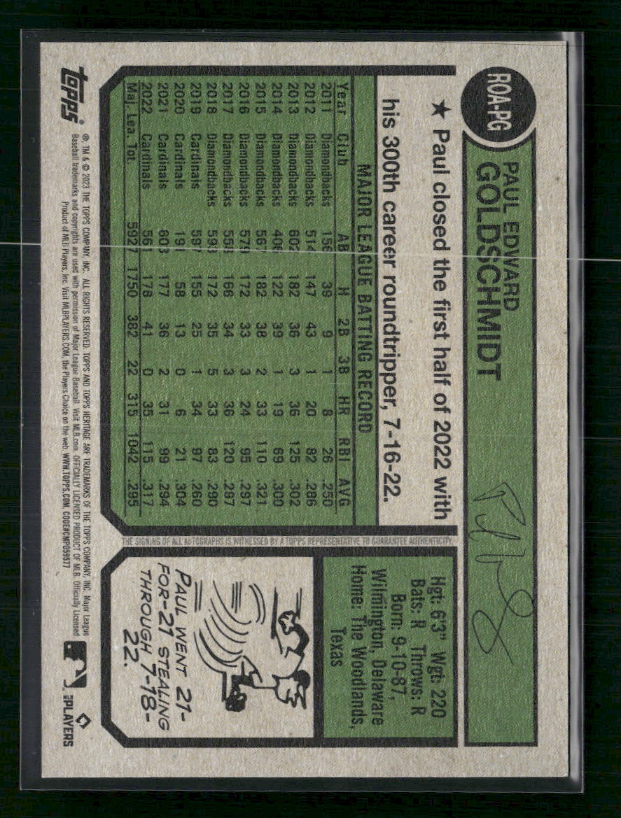 Paul Goldschmidt 2023 Topps Heritage #ROA-PG Real One Autographs