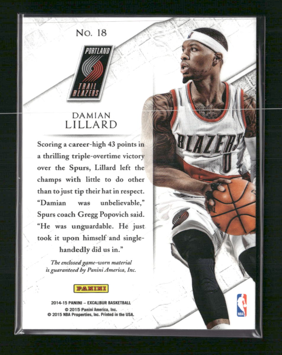 Damian Lillard Panini Excalibur Endorsements Jersey Relic #18 Trail Blazers