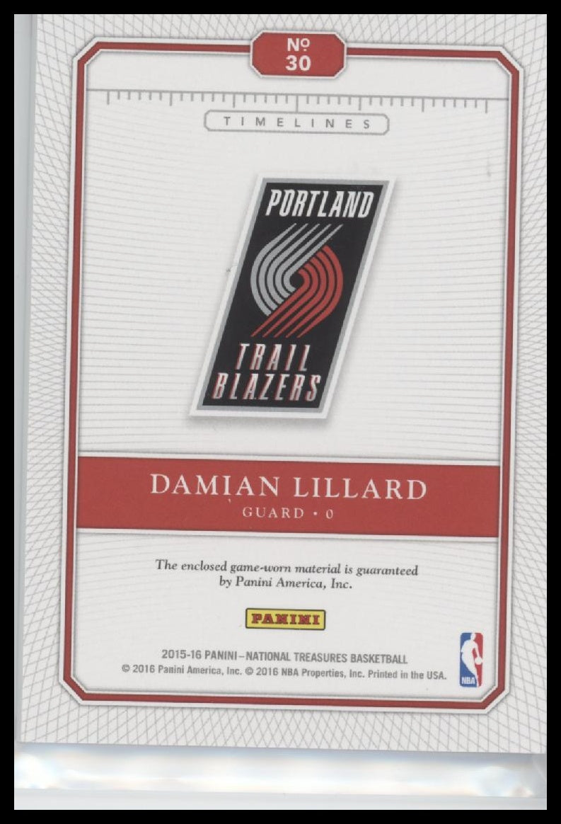 Damian Lillard 2016-17 Panini Timelines Jersey Relic #20/49 Trail Blazers