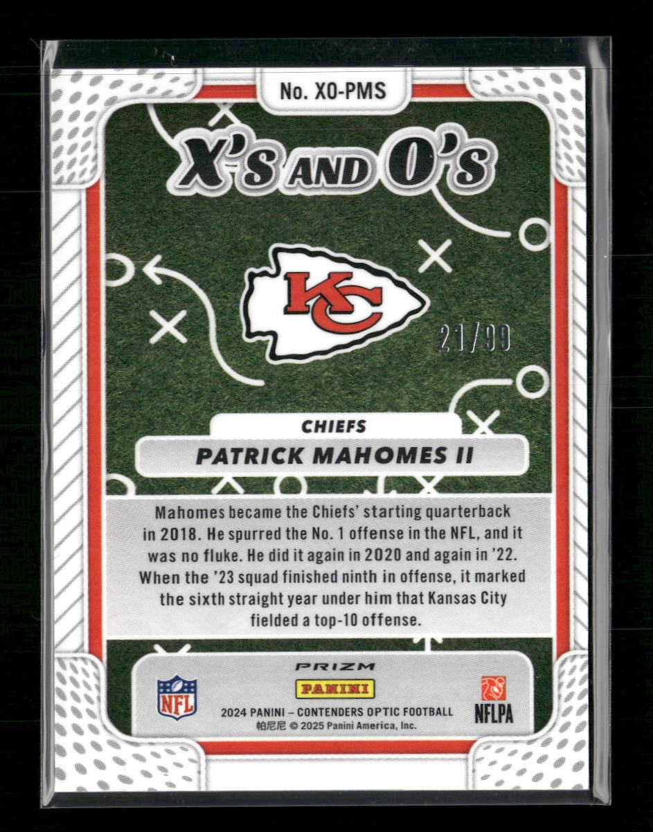 Patrick Mahomes II 2024 Panini Contenders Optic #XO-PMS Xs and Os Blue #/99