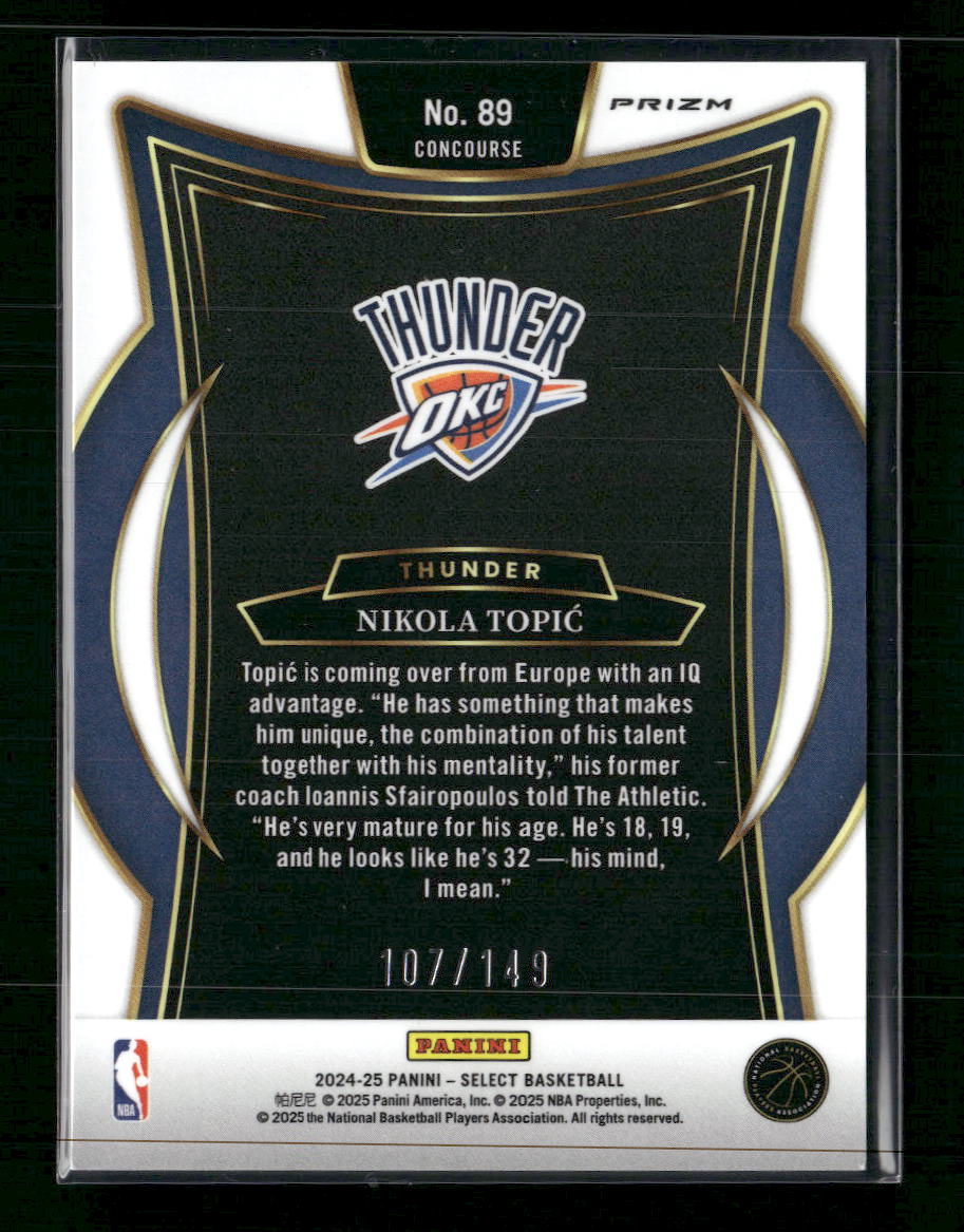 Nikola Topic 2024-25 Panini Select #89 White Prizm #/149