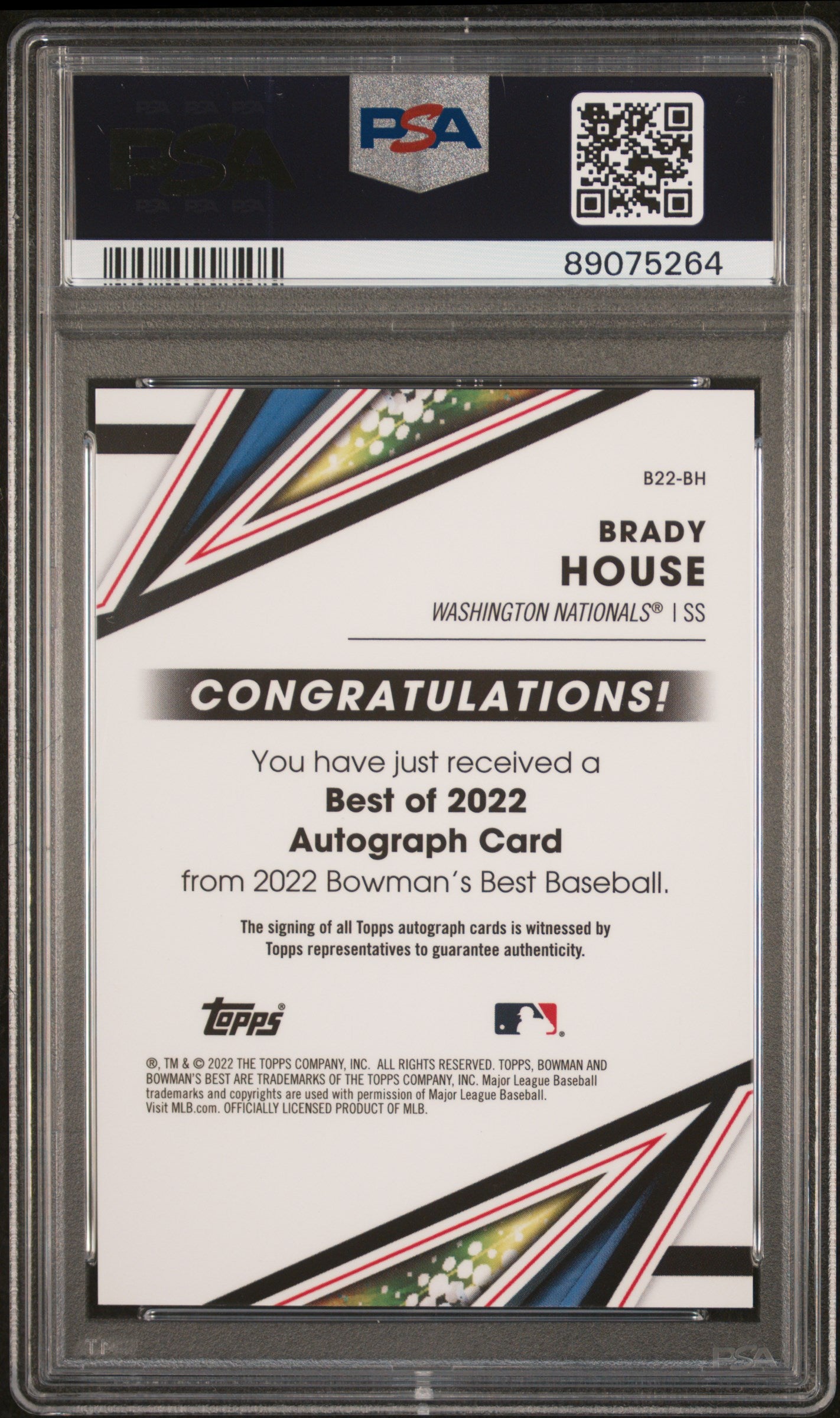 Brady House 2022 Bowman's Best Of 2022 Autographs #B22BH Au-Gold Lava PSA 10
