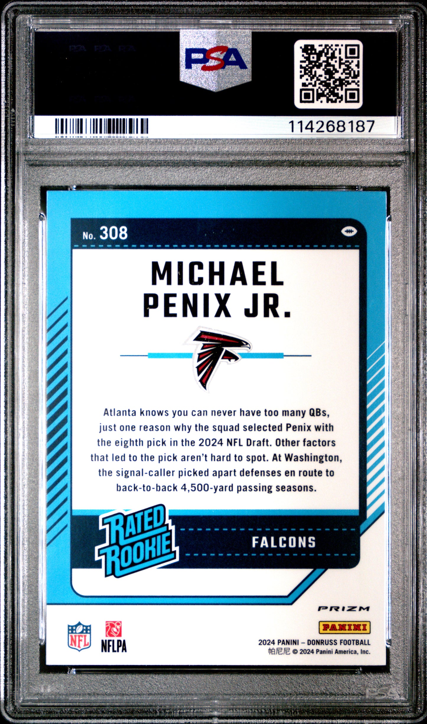 Michael Penix Jr. 2024 Panini Donruss #308 Optic Preview-Pink PSA 10