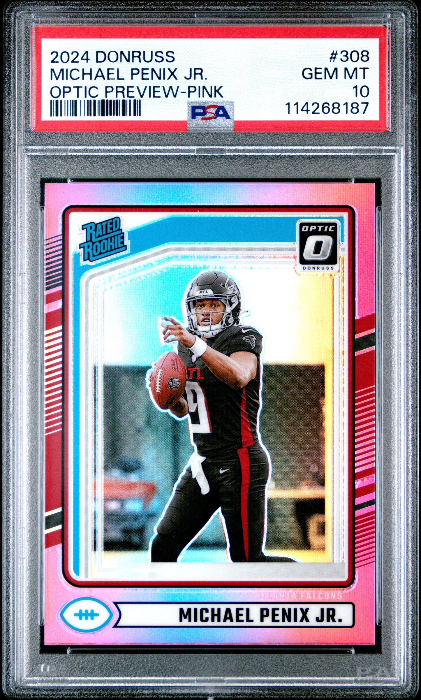 Michael Penix Jr. 2024 Panini Donruss #308 Optic Preview-Pink PSA 10