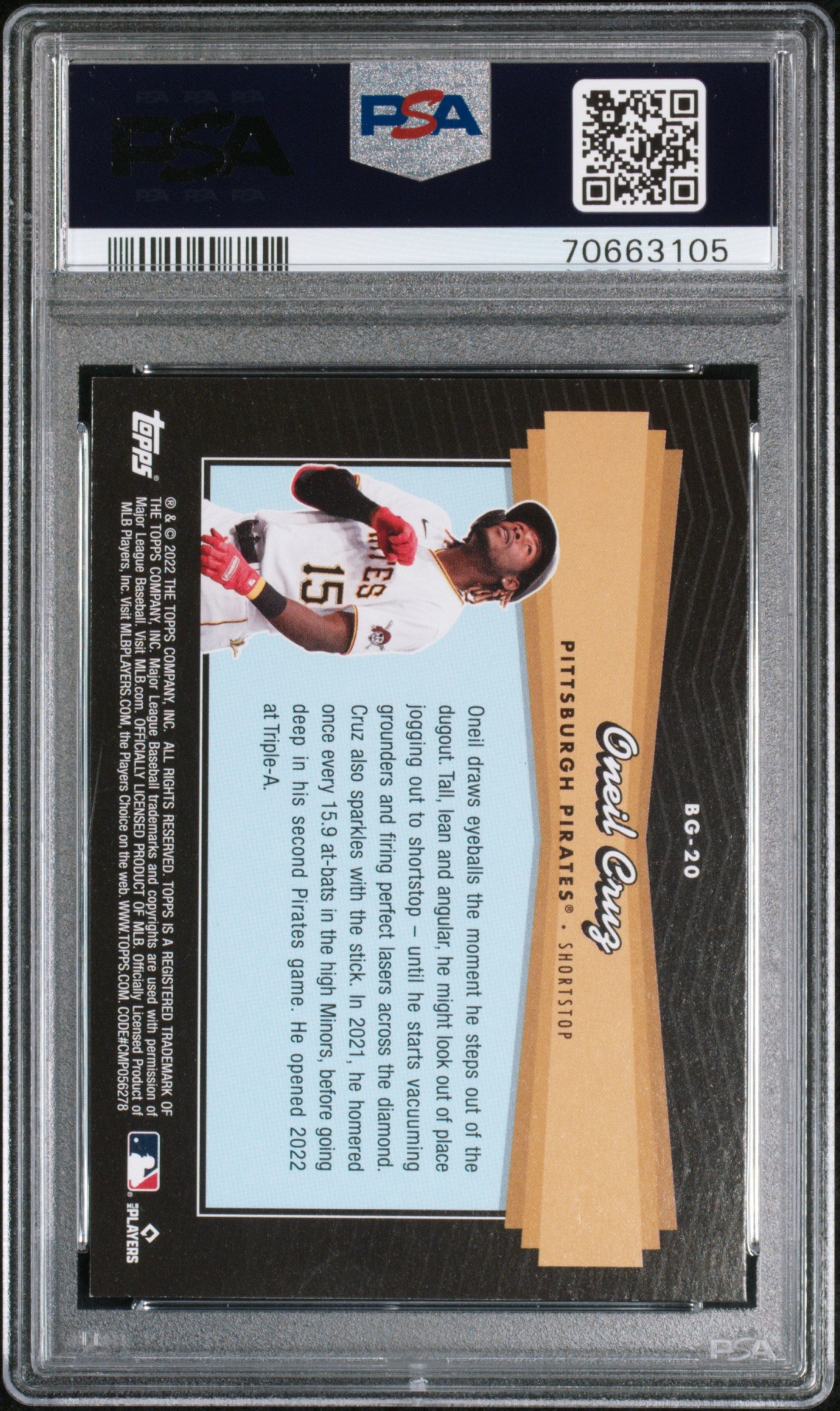 Oneil Cruz 2022 Topps Update Black Gold #BG20 Black Gold PSA 9