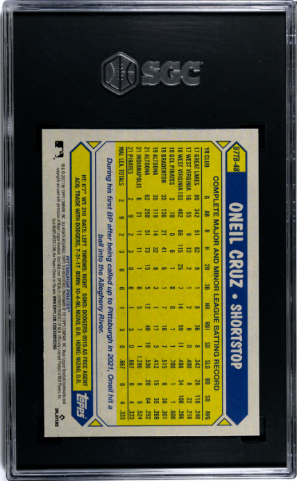 Oneil Cruz 2022 Topps #87TB-48 '87 Topps Design Blue SGC 10
