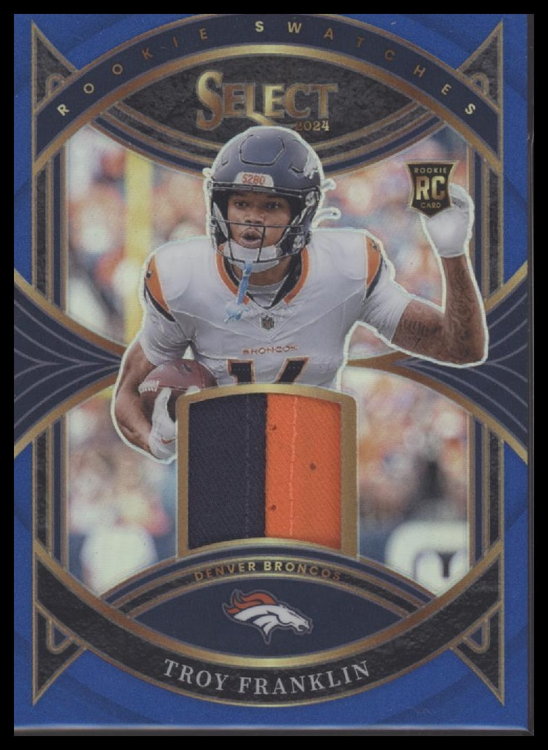 Troy Franklin 2024 Panini Select #RS-TFN Rookie Swatches Blue Prizm #/35