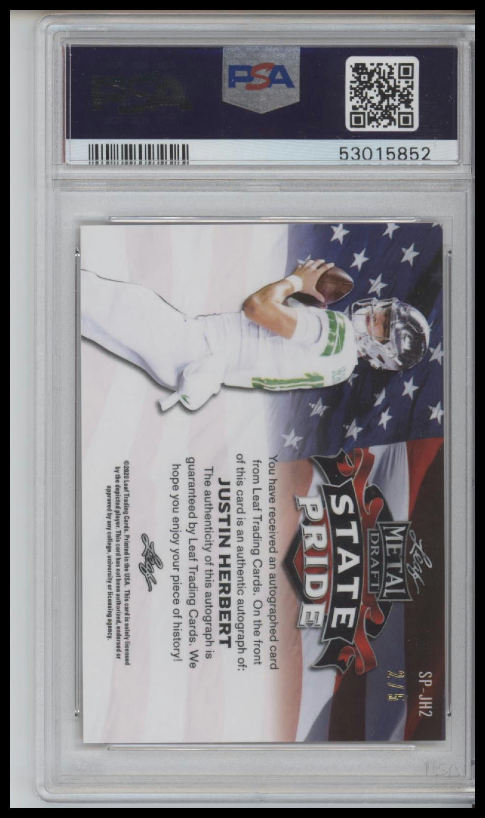 Justin Herbert 2020 Autographs #/5 S/P Auto-Red PSA 9