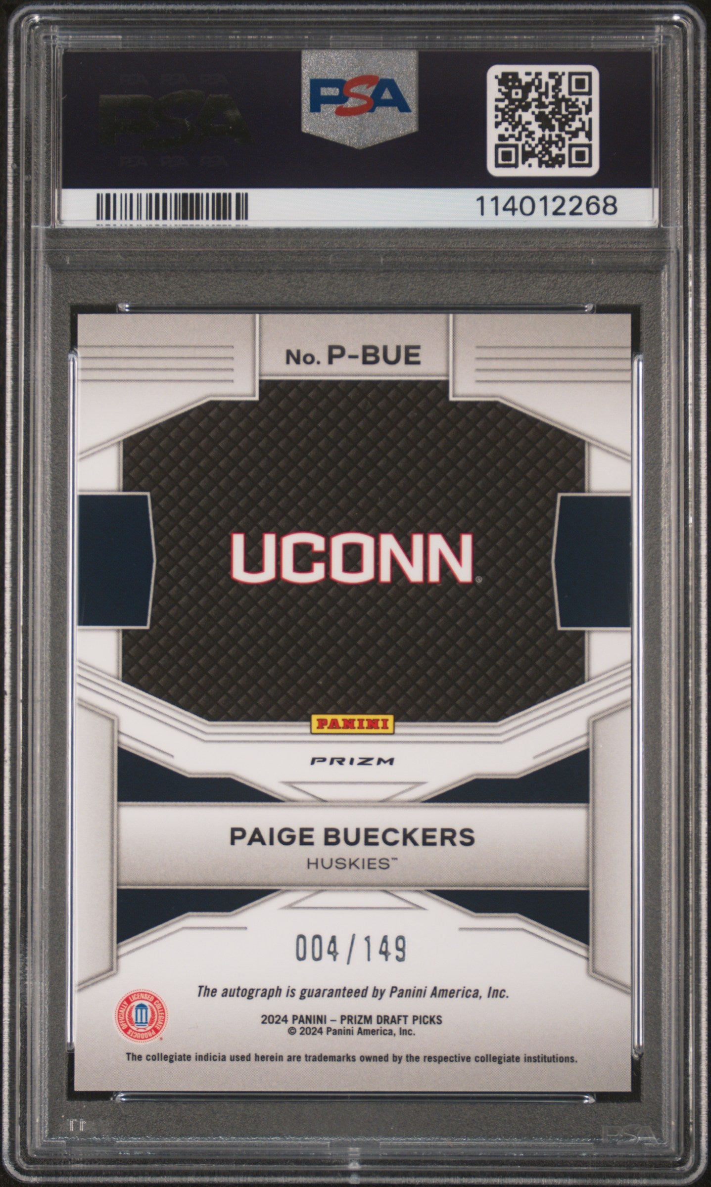Paige Bueckers 2024 Panini Prizm Draft Picks Penmanship Blue Prizm PSA 10