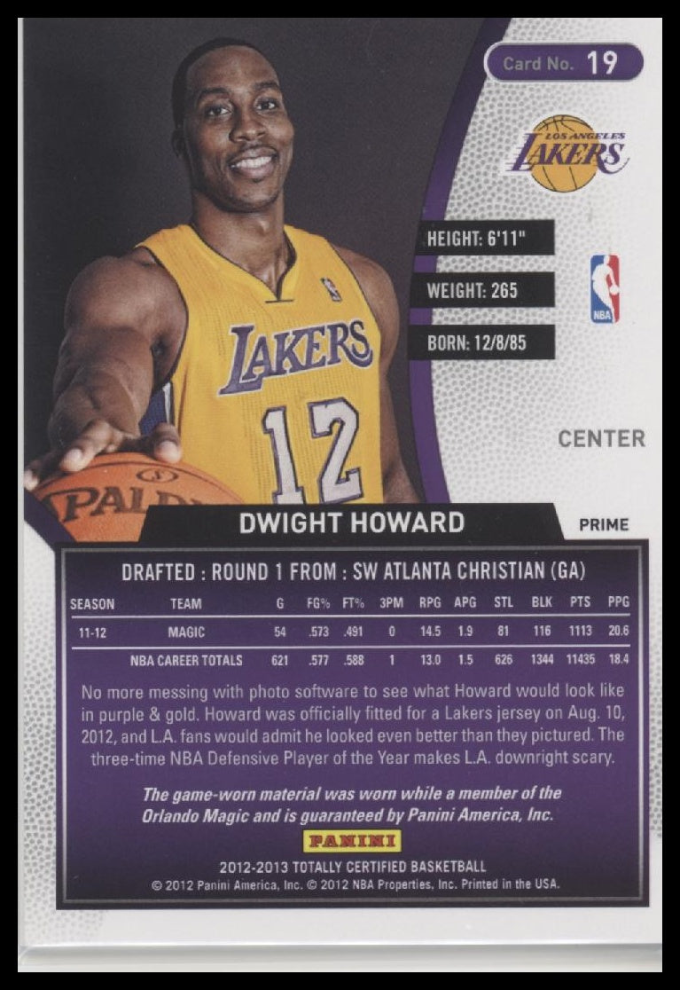 Dwight Howard 2012-13 Panini Totally Certified #19 Patch