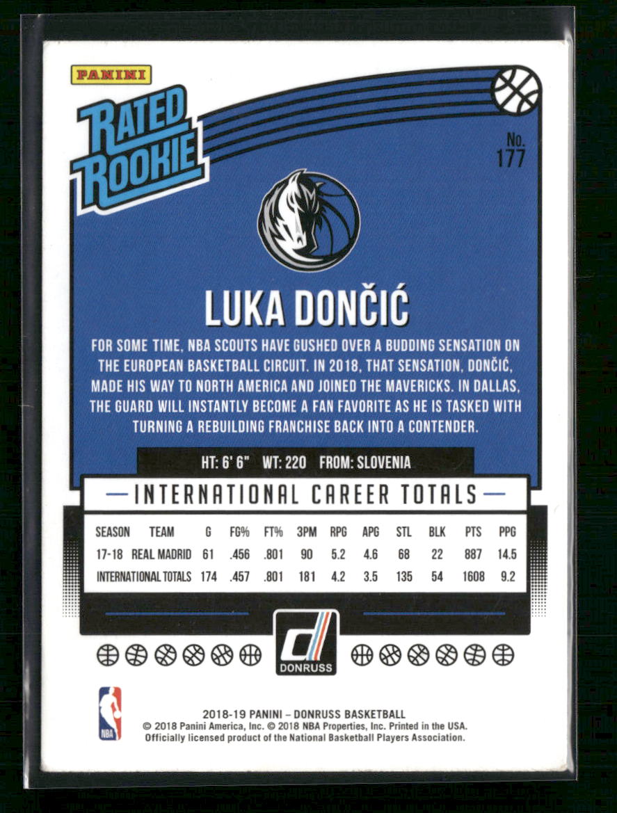 Luka Dončić Dallas Mavericks #177 2018-19 Donruss Rated Rookie