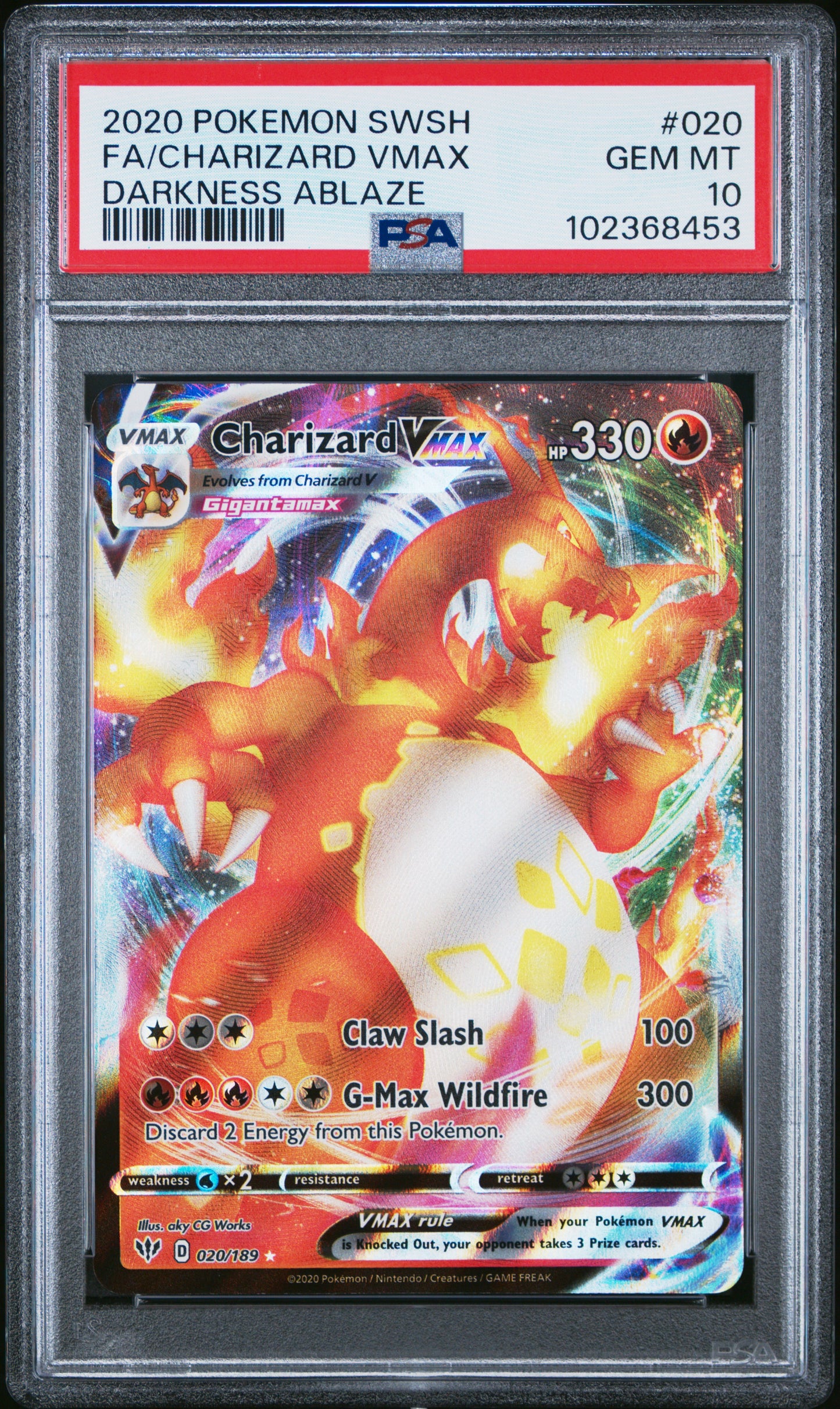 Fa/Charizard Vmax 2020 Sword & Shield #020 Darkness Ablaze PSA 10