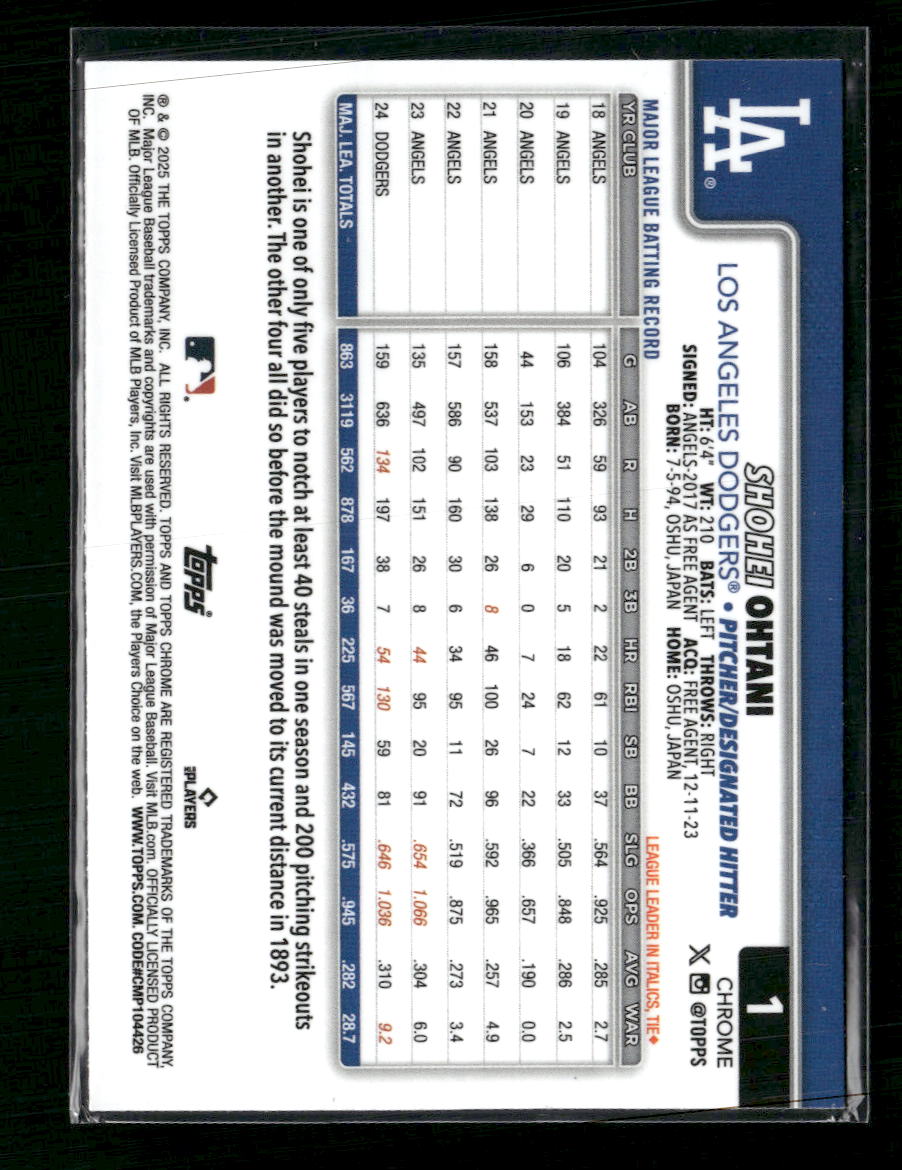 Shohei Ohtani 2025 Topps Chrome #1