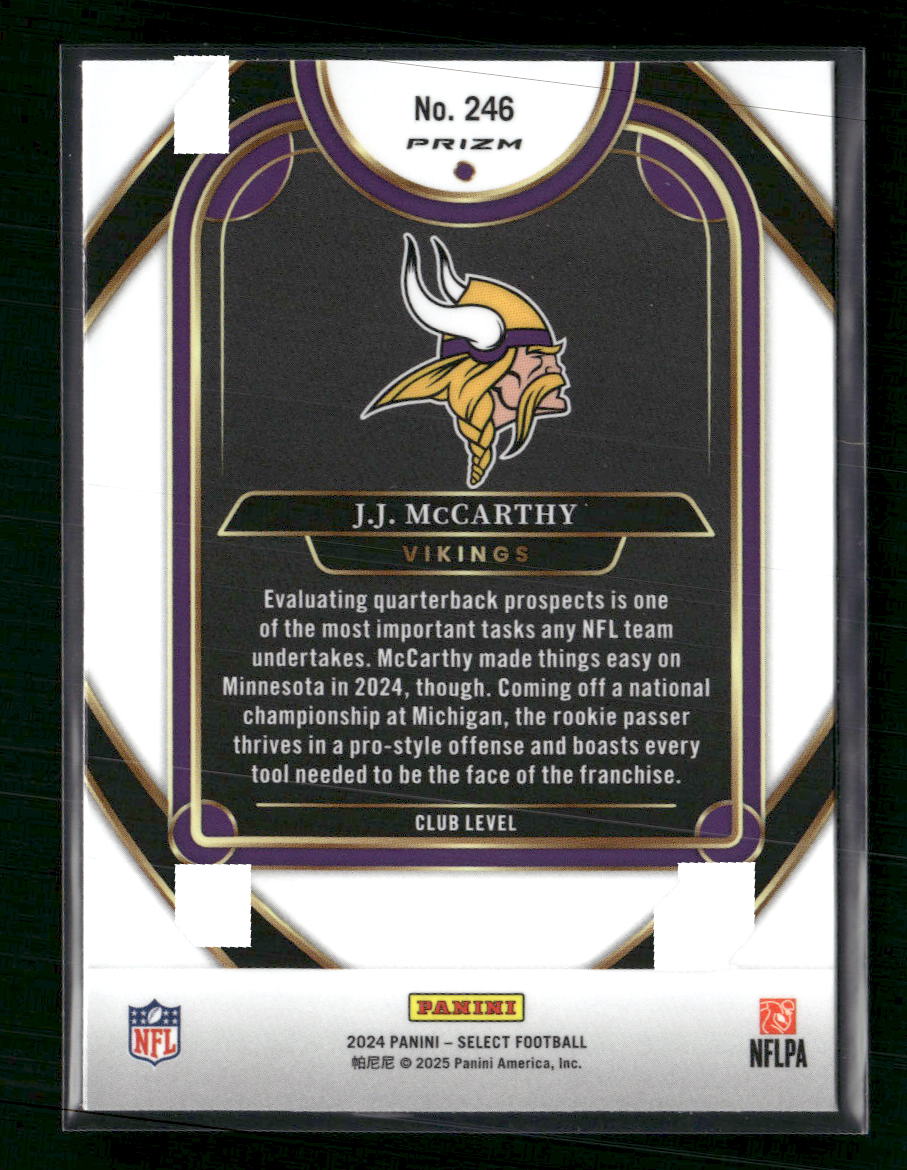 J.J. McCarthy 2024 Panini Select #246 Red & Yellow Prizm Shock