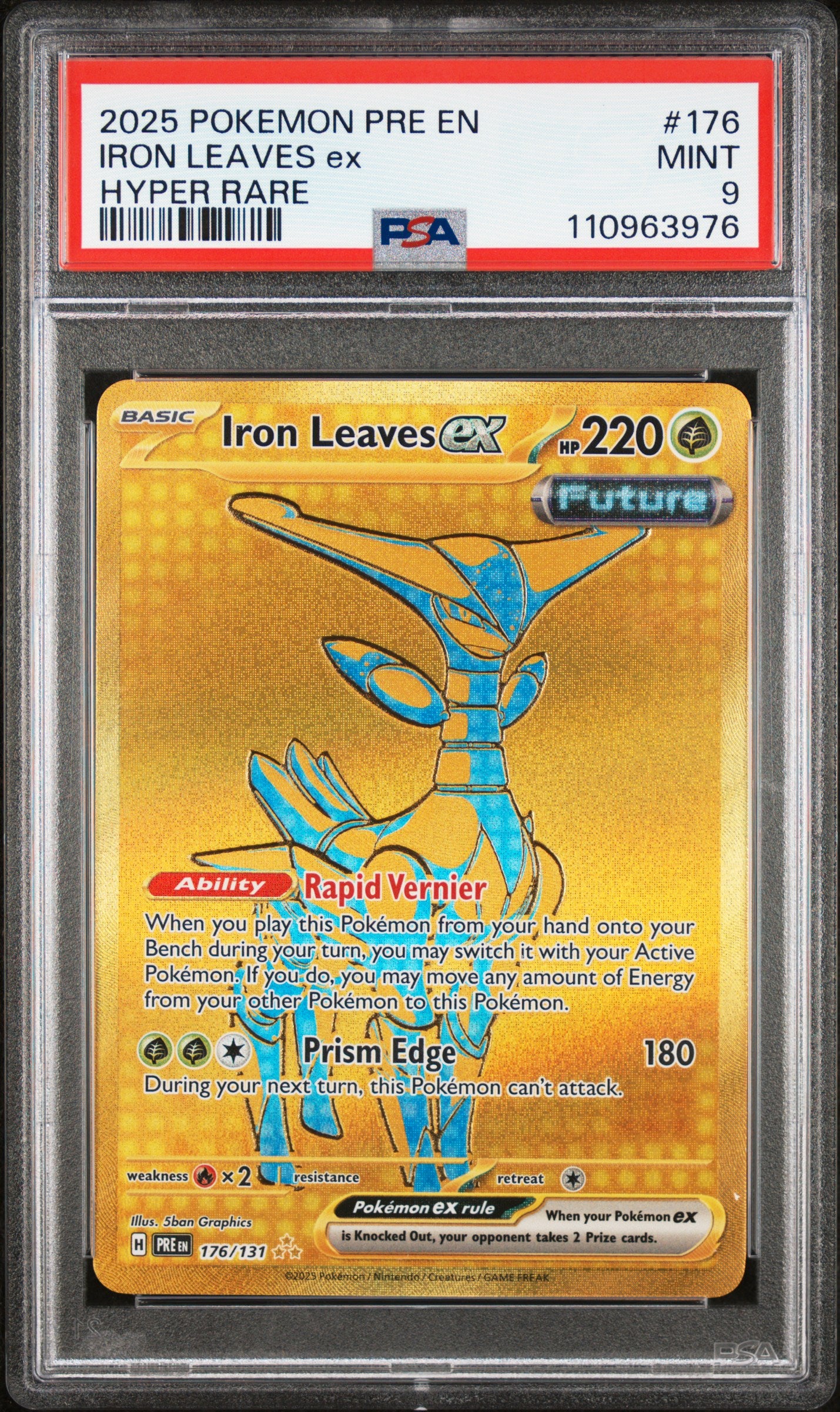 Iron Leaves Ex 2025 Pokemon Pre En-Prismatic Evolutions #176 Hyper Rare PSA 9 - Front