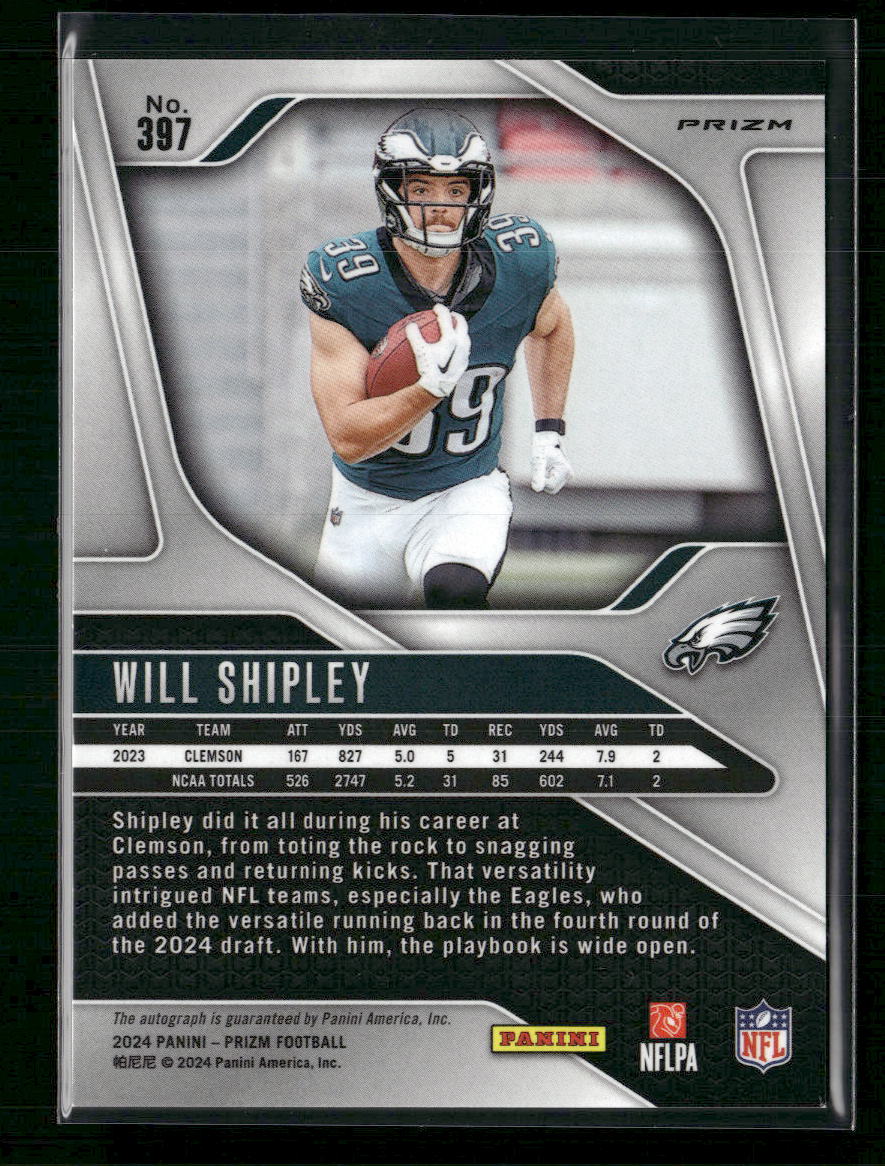 Will Shipley 2024 Panini Prizm #397 Rookie Autographs Silver Prizm