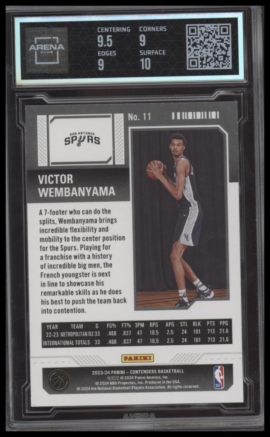 Victor Wembanyama 2023-24 Panini Contenders #11 Season Ticket Retail Graded 9.5