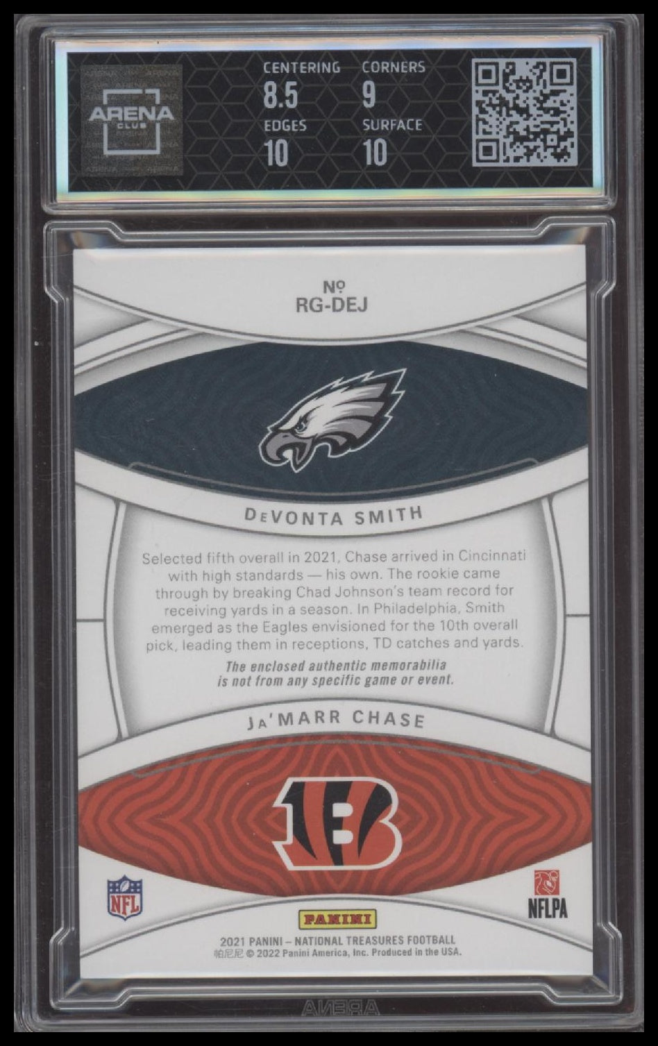 DeVonta Smith / Ja'Marr Chase 2021 National Treasures Rookie Gear /25 Graded 9