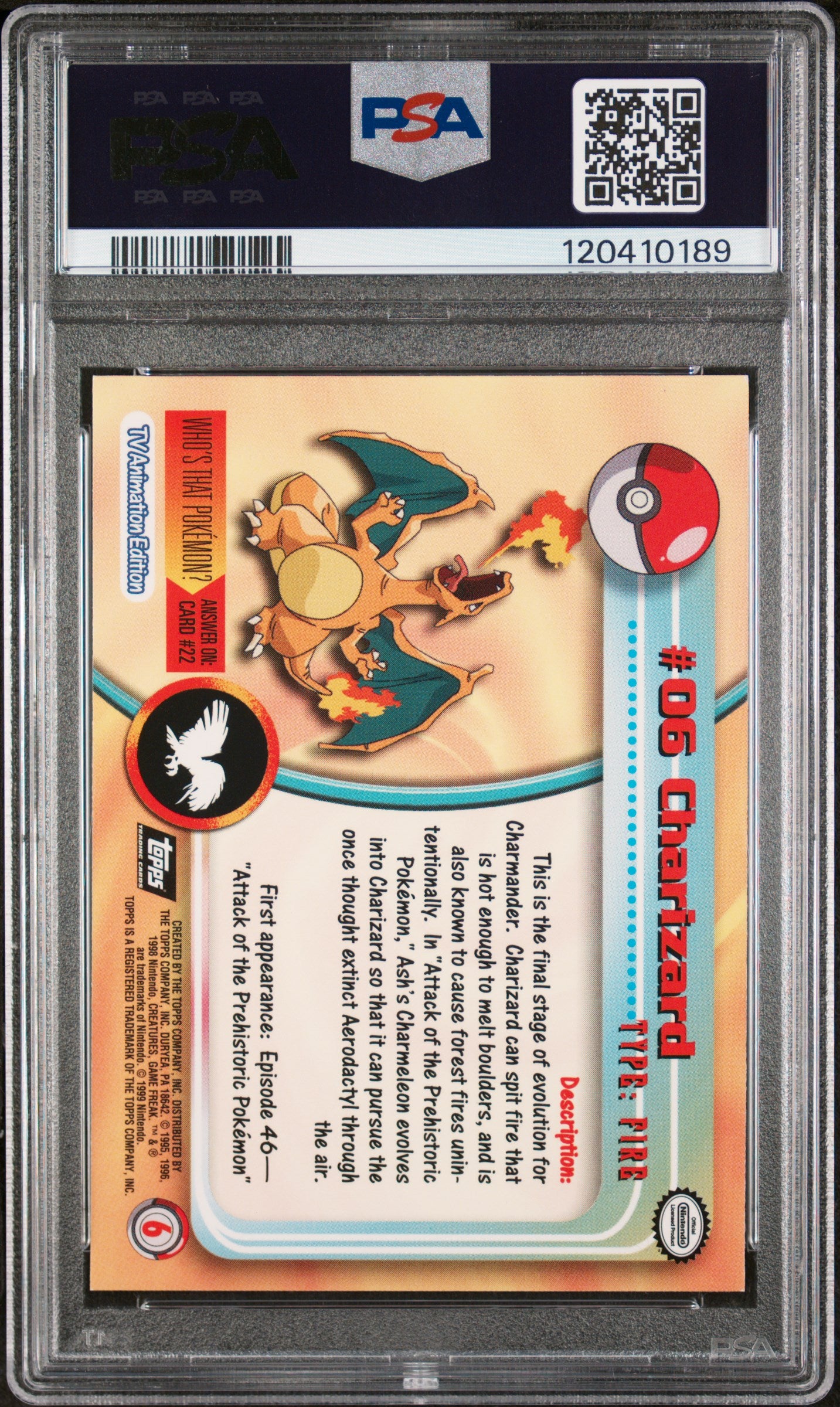 Charizard 1999 Topps Pokemon Tv #6 PSA 9