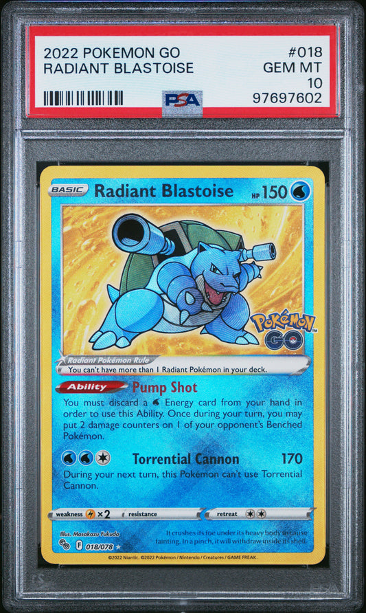 Radiant Blastoise 2022 Pokemon Go #018 PSA 10