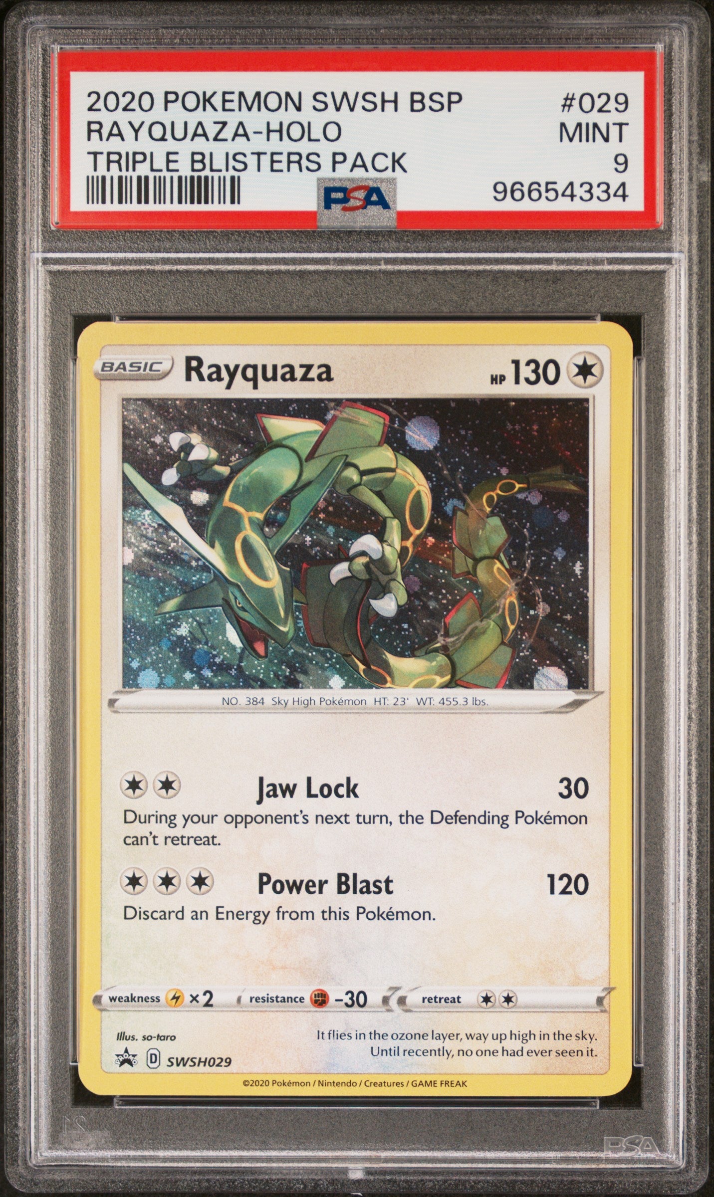 Rayquaza-Holo 2020 Pokemon Swsh Black Star Promo #029 Triple Blisters Pack PSA 9