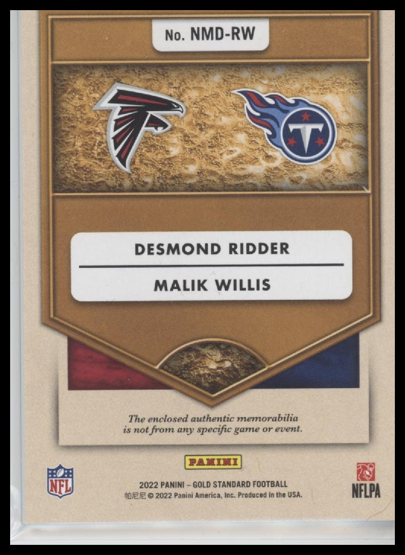 Desmond Ridder / Malik Willis Falcons / Titans Panini Gold Rookie Dual Patch