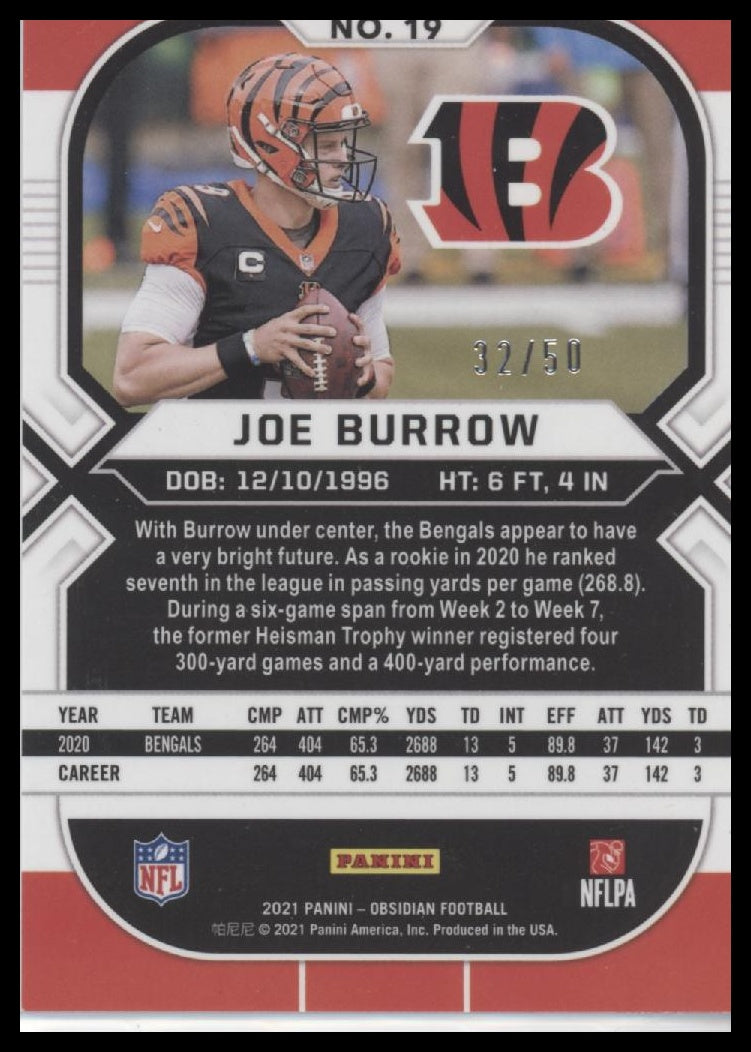 Joe Burrow Cincinnati Bengals 2021 Obsidian Green Electric Etch /49