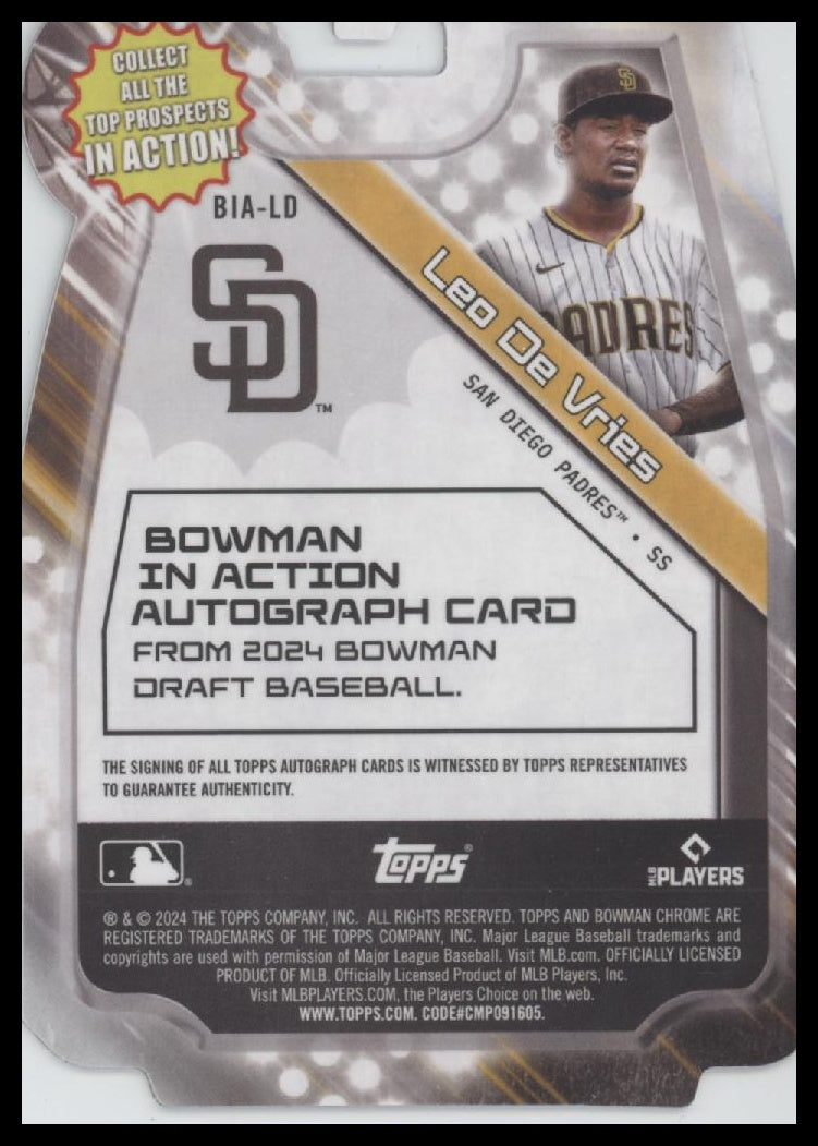 Leo De Vries San Diego Padres Autograph Gold Refractor