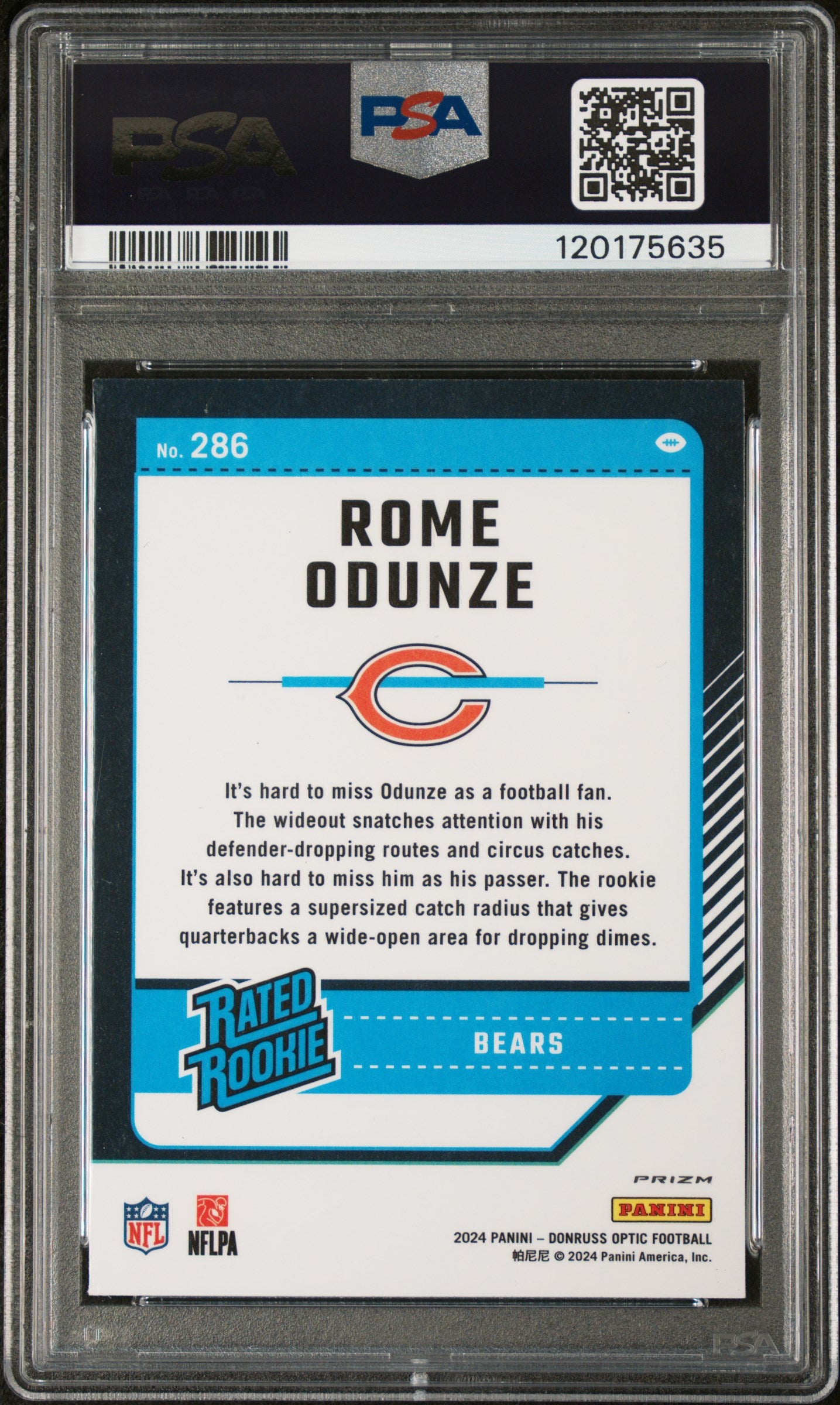 Rome Odunze 2024 Panini Donruss Optic #286 Blue Glitter PSA 9