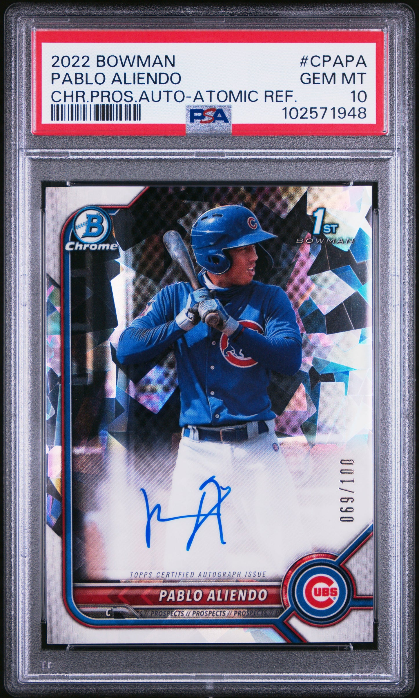 Pablo Aliendo 2022 Bowman Chrome Prospect Autographs #CPAPA Ref. PSA 10