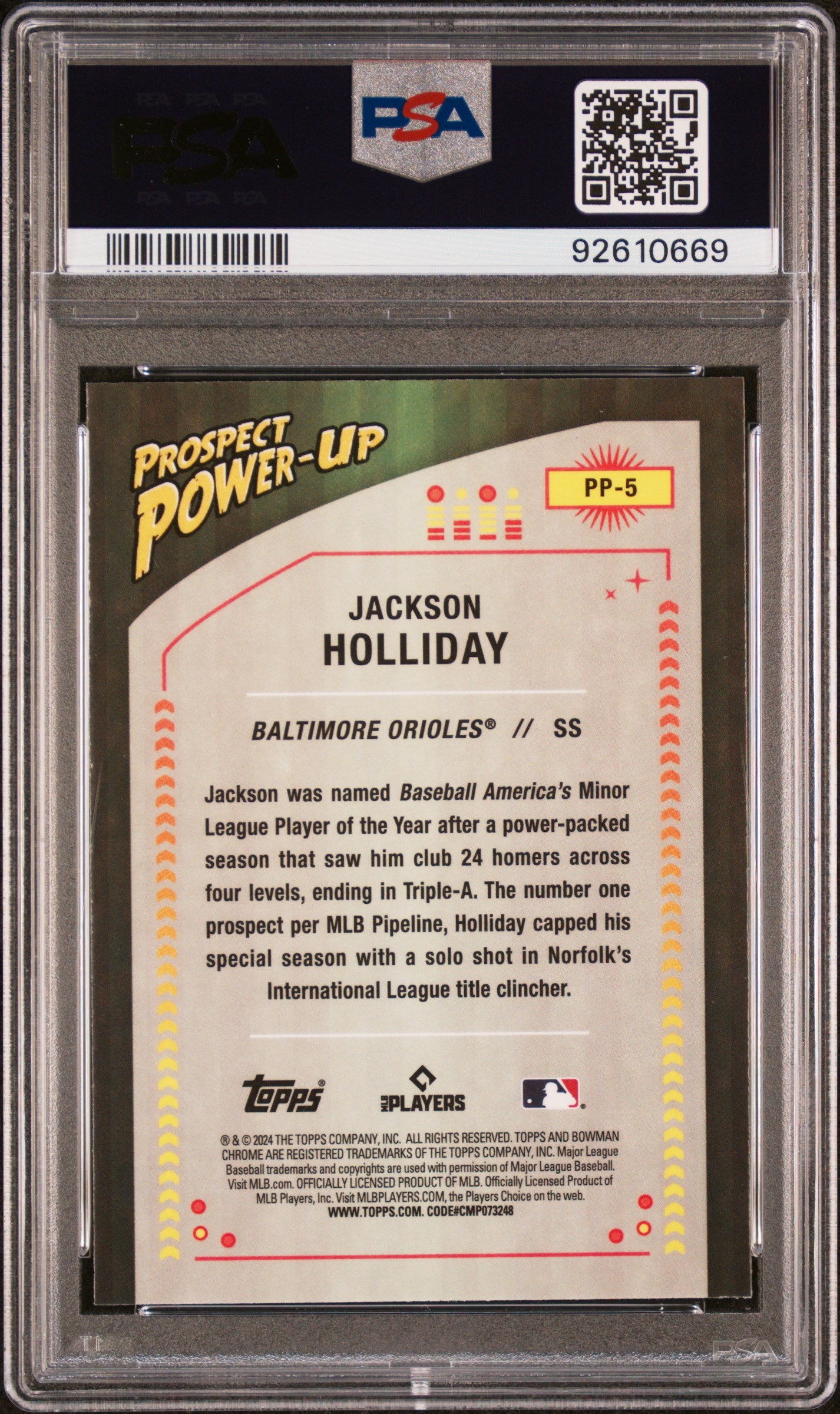 Jackson Holliday 2024 Bowman Prospect Power-Up #PP5 PSA 10