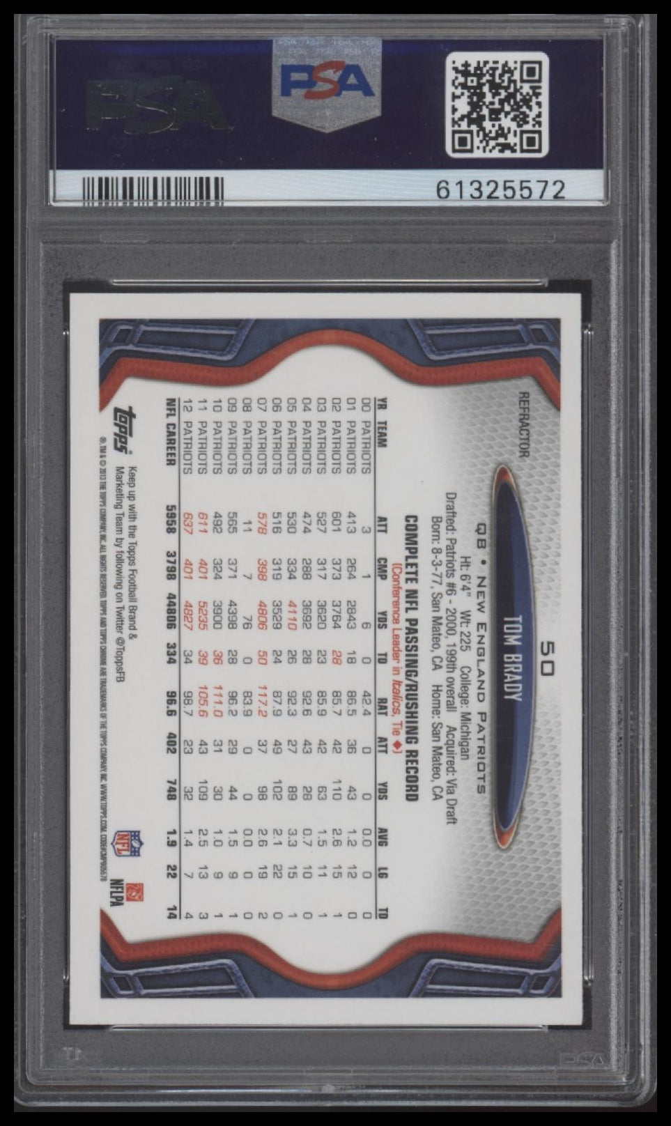 Tom Brady 2013 Topps Chrome #50 X-Fractor PSA 9