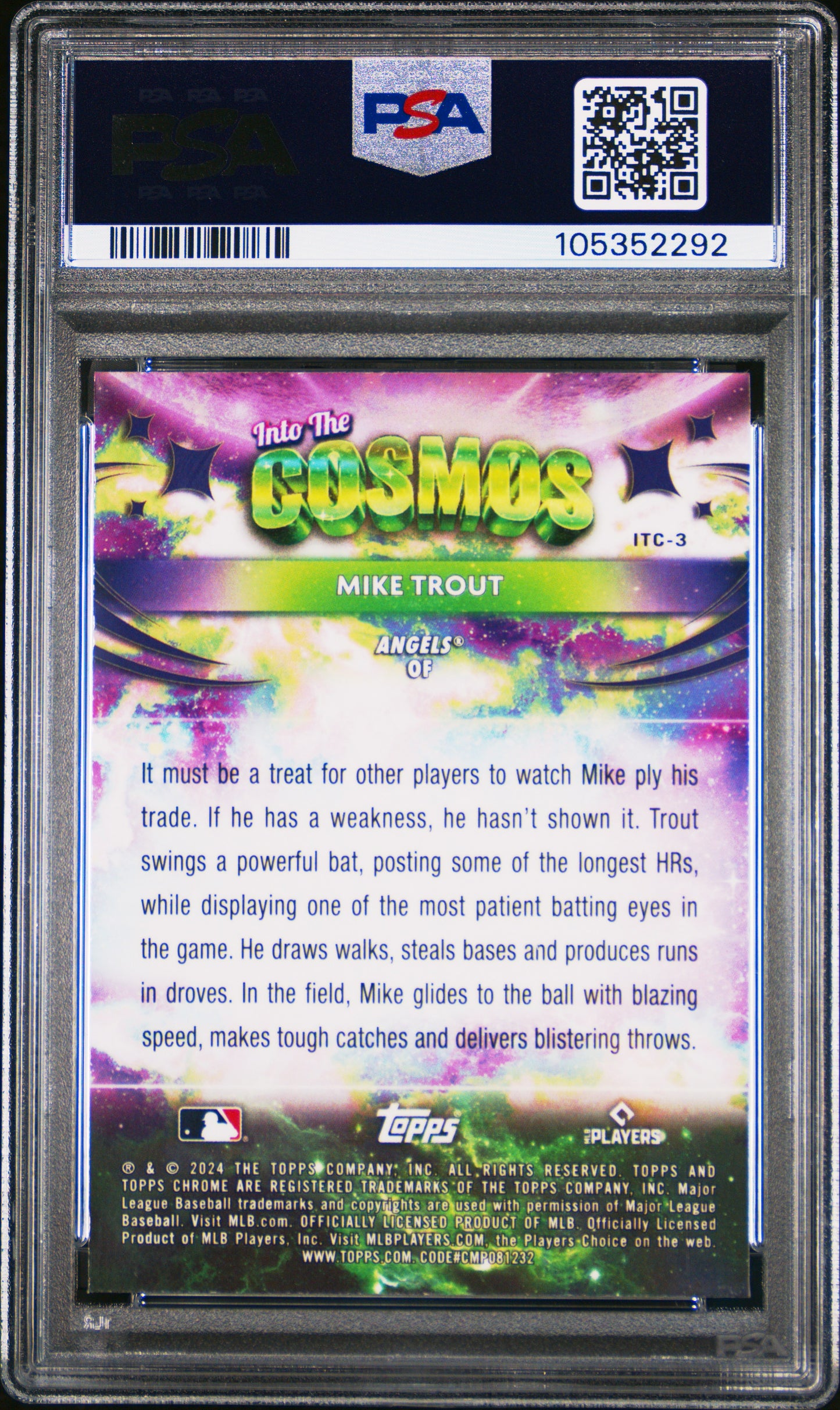 Mike Trout 2024 Topps Chrome Cosmic Into The Cosmos #3 PSA 10